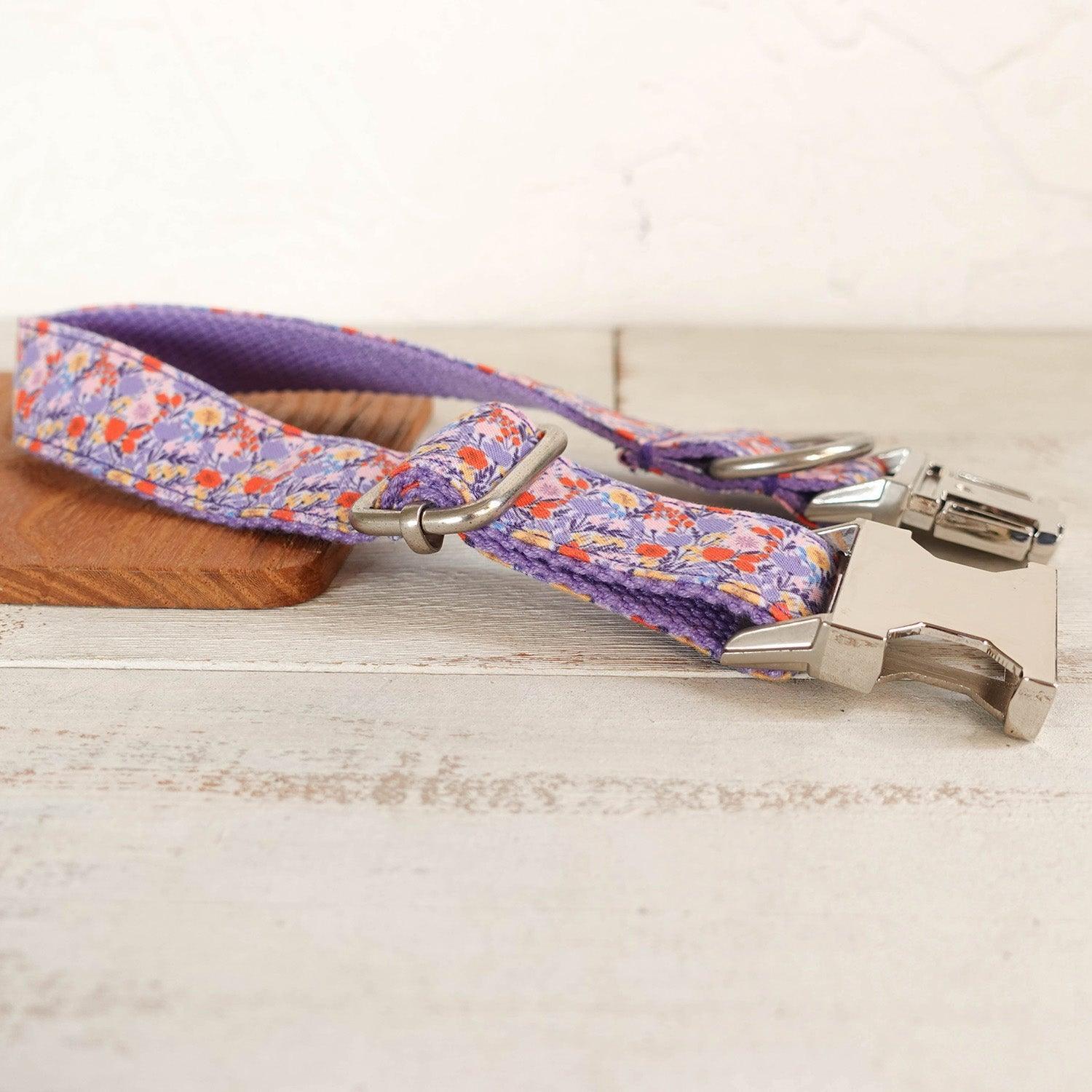Tulips Purple Personalized Dog Collar Set - iTalkPet