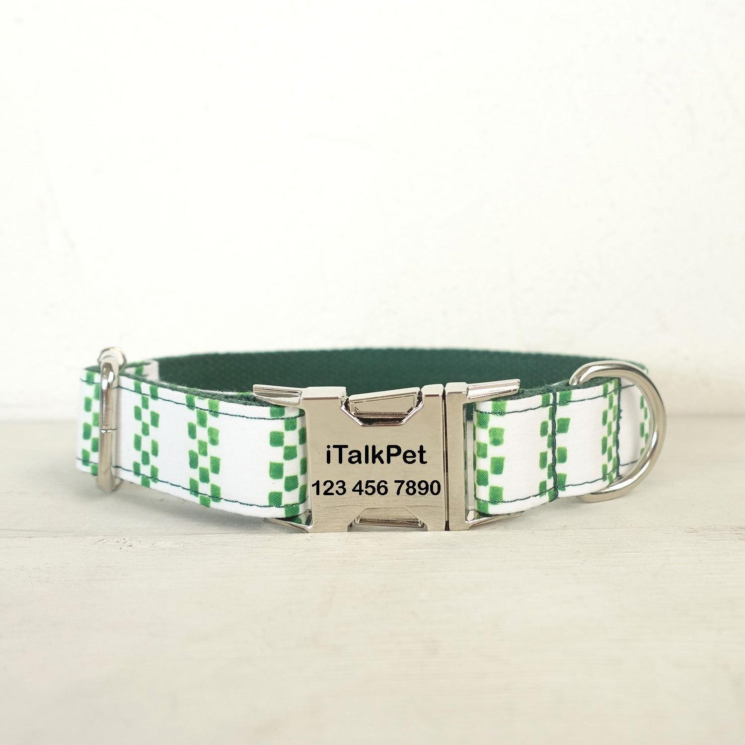 White Green Personalized Dog Collar Set - iTalkPet