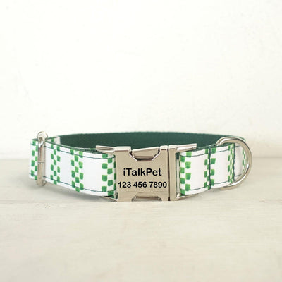 White Green Personalized Dog Collar Set - iTalkPet