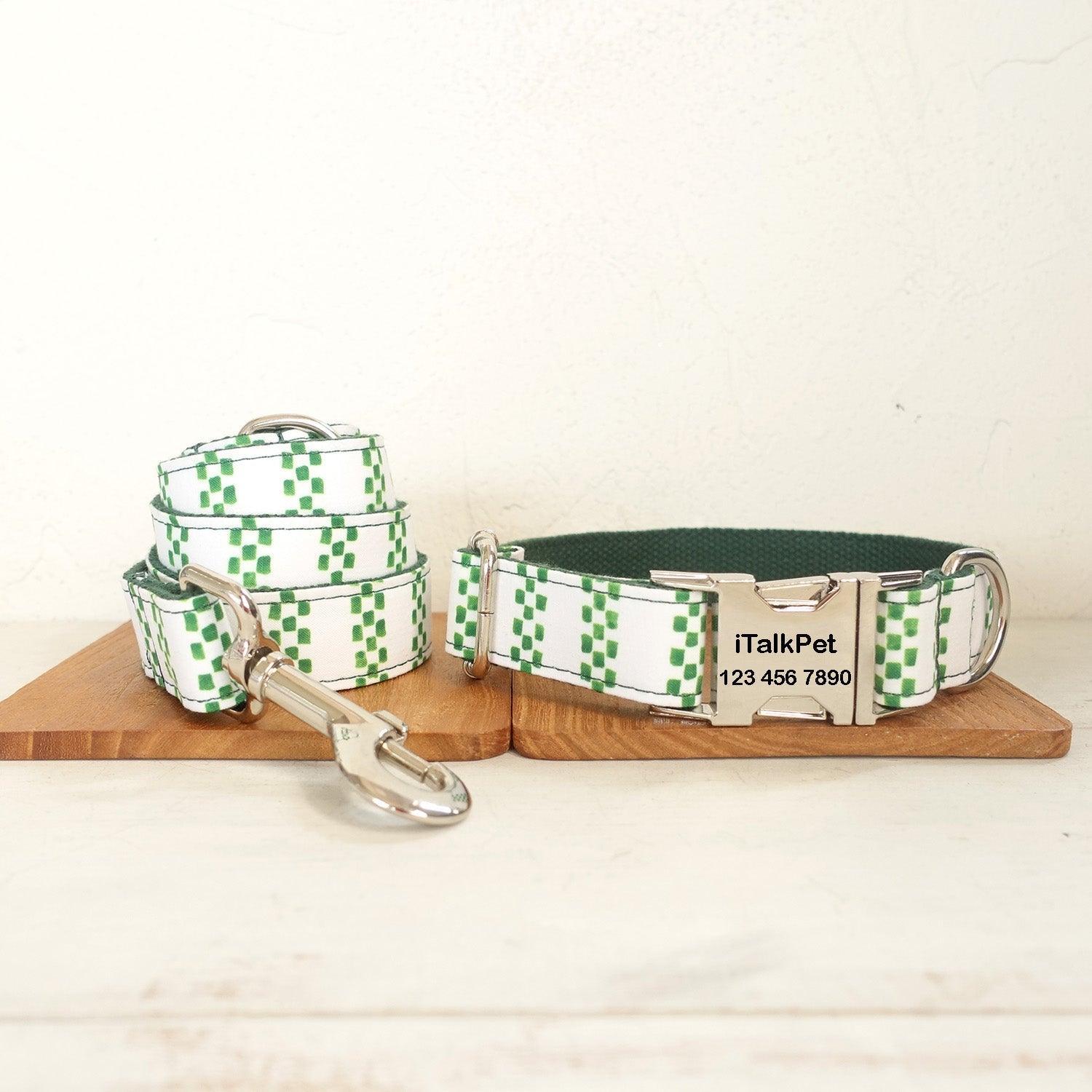 White Green Personalized Dog Collar Set - iTalkPet