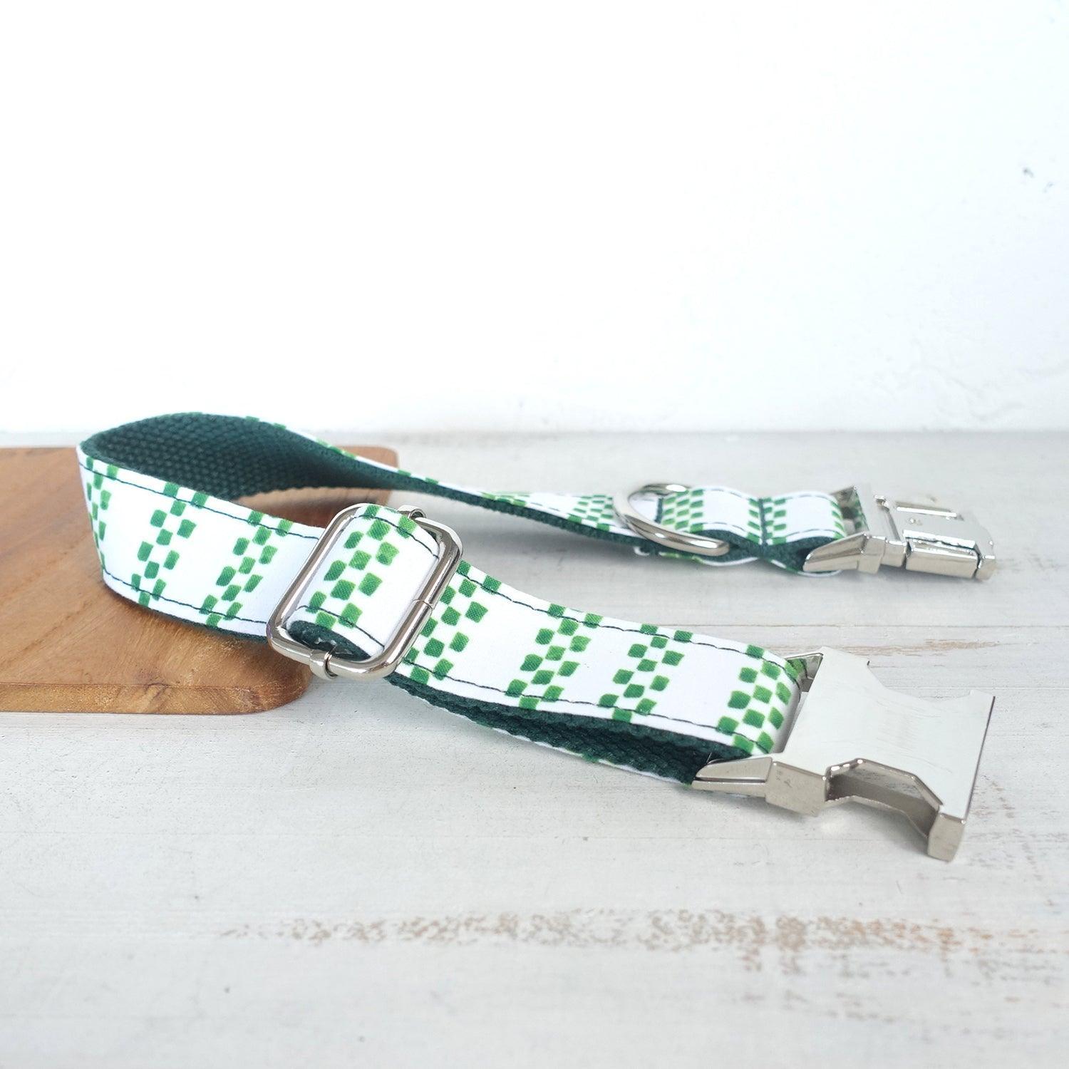 White Green Personalized Dog Collar Set - iTalkPet