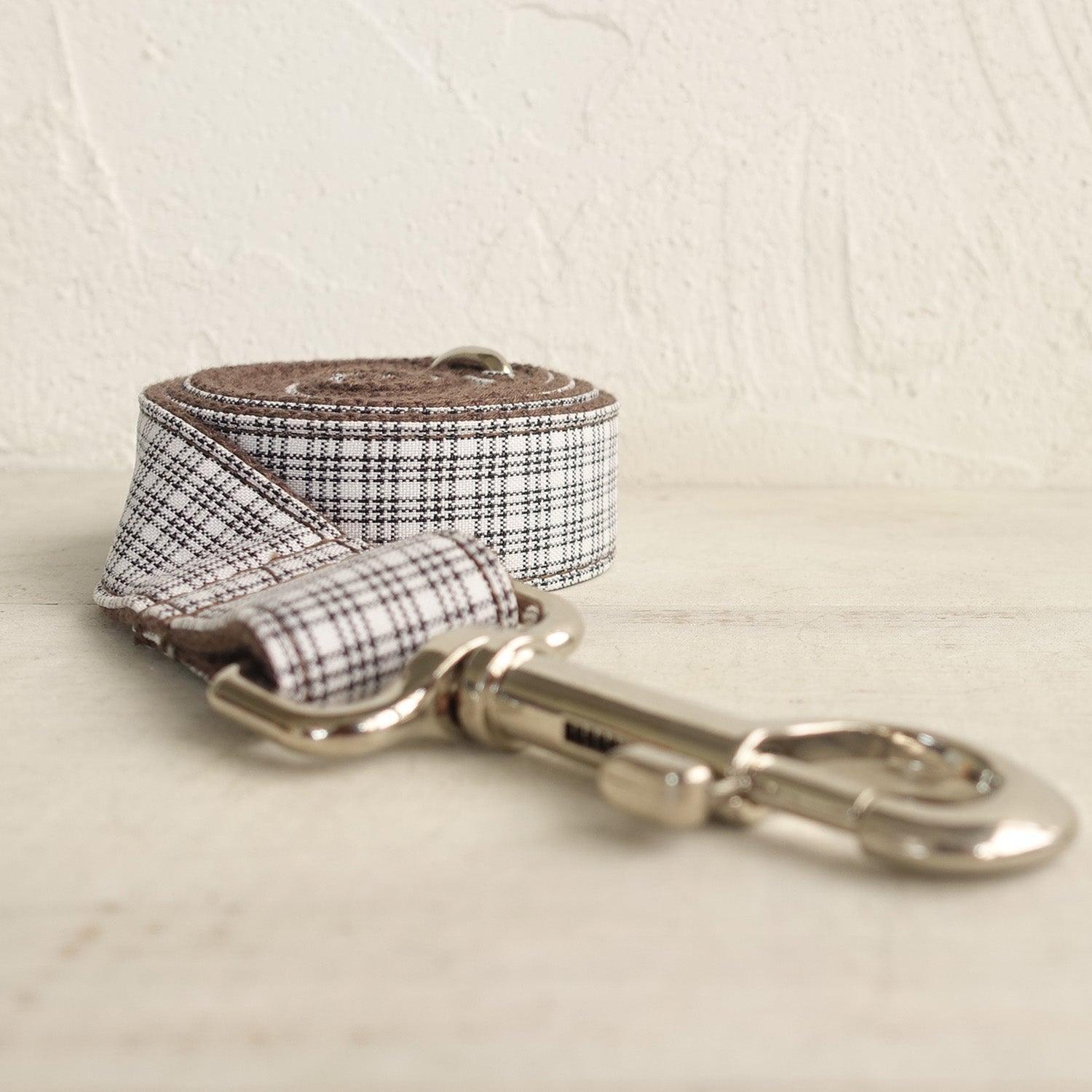 White Plaid Brown Personalized Dog Collar Set - iTalkPet